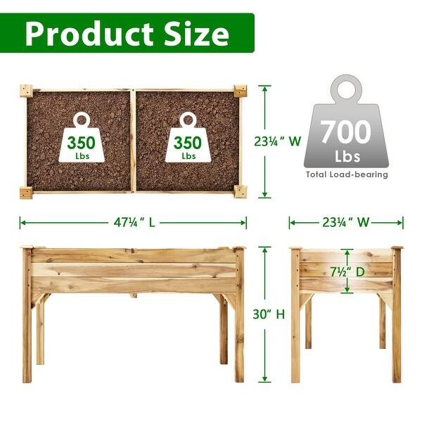 2PCS 48 x 24 x 30" Acacia Wood Raised Garden Bed Elevated Planter Box